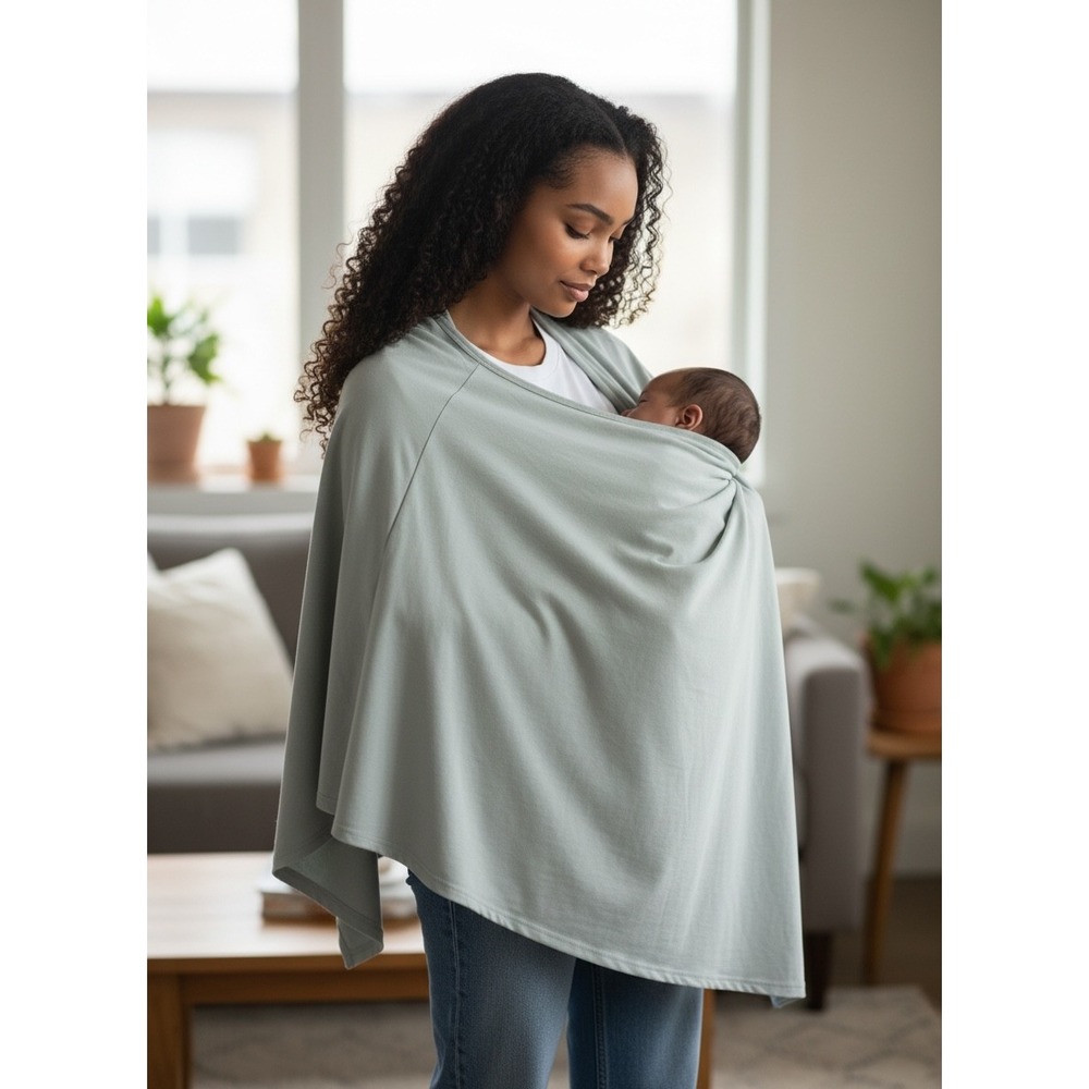 Sage Green Multi-Use Nursing Cover Breastfeeding Poncho Car Seat Canopy Wrap